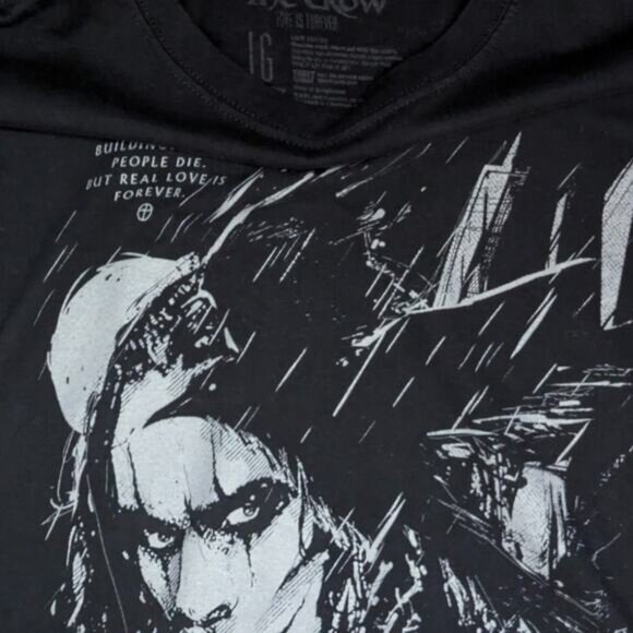 Brandon Lee THE CROW Black Graphic Print Cut Off Hem T-shirt L - Picture 2 of 2